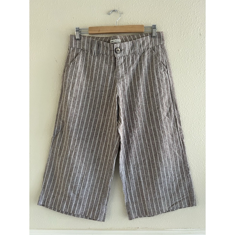 Lee Vintage Linen Blend Striped Wide Leg Crop Pants Sz. M Boho Preppy Beach